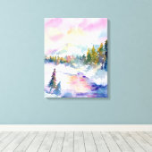 ウォーターカラースノーマウンテンプリント キャンバスプリント (インサイチュ (ウッドフロア))