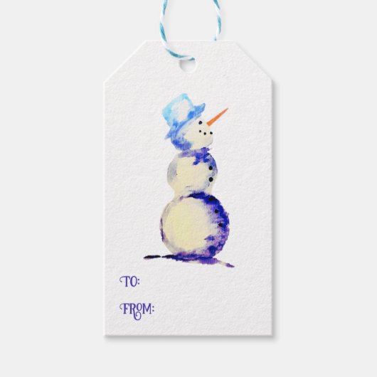ウォーターカラースノーマンクリスマスギフトタグ ギフトタグ (正面)