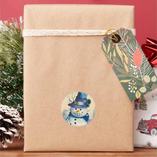 ウォーターカラースノーマンステッカー ラウンドシール (クリスマス)