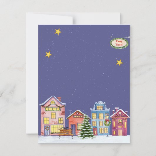 ウォーターカラースノーヴィレッジクリスマスパーティの招待状 招待状 (裏面)