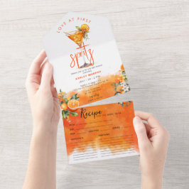 ウォーターカラースピリッツオレンジ色の花ブライダルシャワー オールインワン招待状