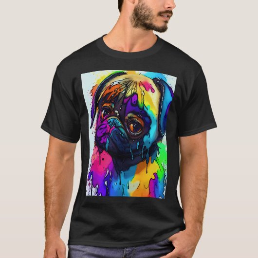 ウォーターカラースプラッター パグ 2 Tシャツ (正面)