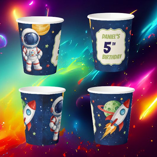 ウォーターカラースペーステーマ 誕生日紙コップ 紙コップ