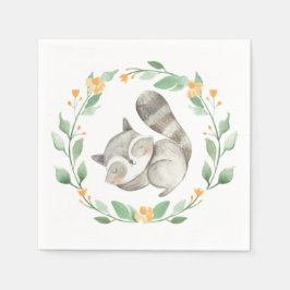 ウォーターカラースリーピングラクーングリーンリース スタンダードカクテルナプキン