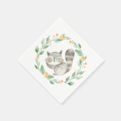 ウォーターカラースリーピングラクーングリーンリース スタンダードカクテルナプキン (角)