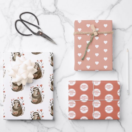 ウォーターカラースロースイラストレーションハッピーマザーズデイ ラッピングペーパーシート (正面)