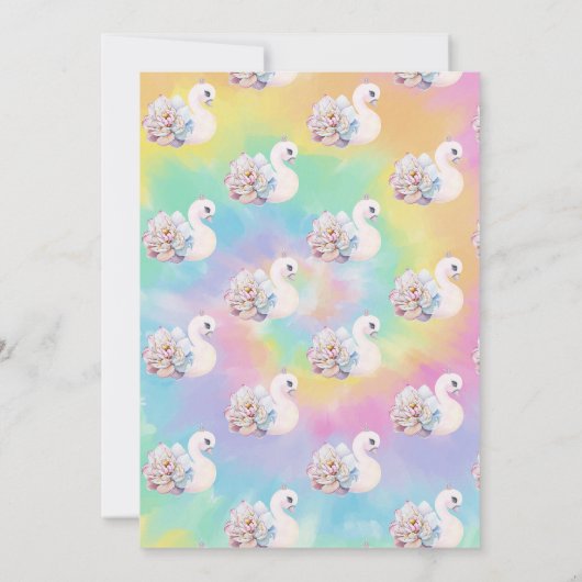 ウォーターカラースワンフラワーズ絞り染め誕生日 招待状 (裏面)