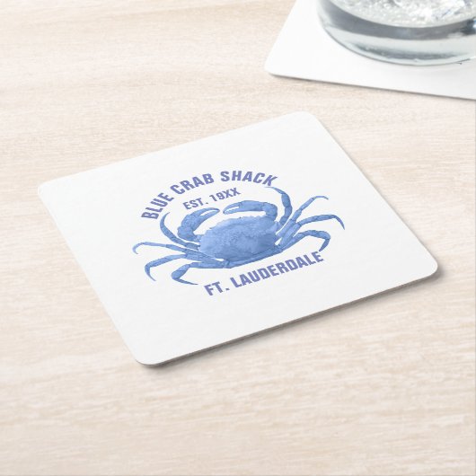 ウォーターカラーズブルーカニイラストレーションカスタム文字 スクエアペーパーコースター (アングル)