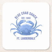 ウォーターカラーズブルーカニイラストレーションカスタム文字 スクエアペーパーコースター (正面)