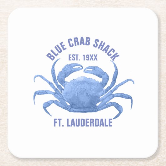 ウォーターカラーズブルーカニイラストレーションカスタム文字 スクエアペーパーコースター (正面)