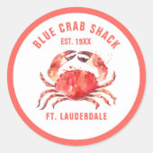 ウォーターカラーズレッドカニイラストレーションカスタム文字 ラウンドシール (正面)