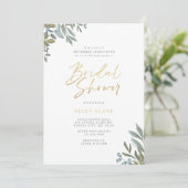 ウォーターカラーセージ緑&葉ブライダルシャワー 招待状 (スタンド正面)