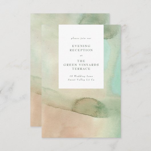 ウォーターカラーソフトパステルビーチ結婚式 エンクロージャーカード (正面/裏面)