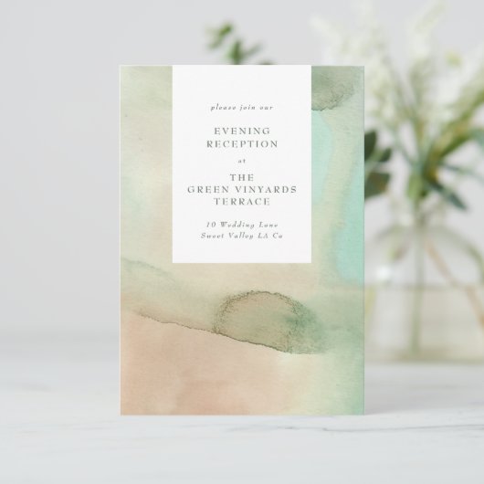 ウォーターカラーソフトパステルビーチ結婚式 エンクロージャーカード (スタンド正面)