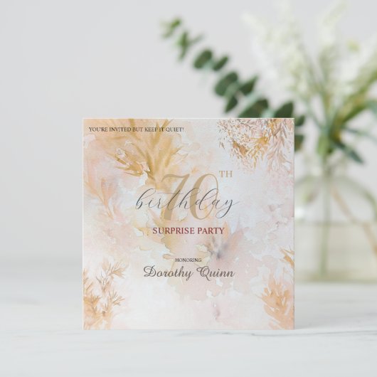 ウォーターカラーソフトパステル葉ズサプライズ誕生日 招待状 (スタンド正面)