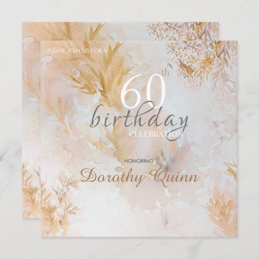 ウォーターカラーソフトパステル葉誕生日 招待状 (正面/裏面)