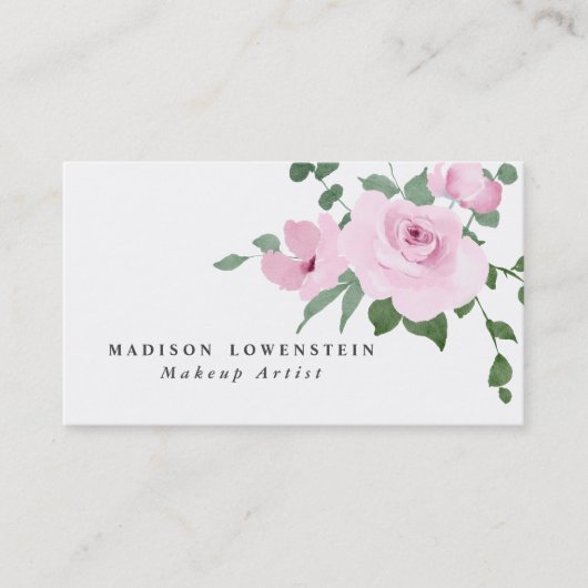 ウォーターカラーソフト赤面ピンクローズブーケ 名刺 (正面)