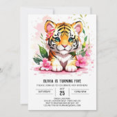 ウォーターカラータイガーガールズ誕生日招待状 招待状 (正面)