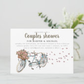 ウォーターカラータンデム自転車カップルのシャワー 招待状 (スタンド正面)