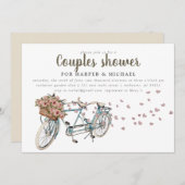 ウォーターカラータンデム自転車カップルのシャワー 招待状 (正面/裏面)