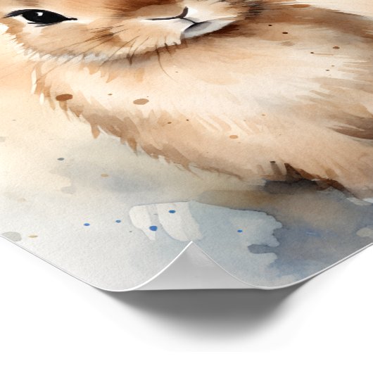 ウォーターカラータンベビーバニーラビット子供部屋 ポスター (角)