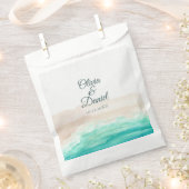 ウォーターカラーターコイズサンディビーチ結婚式 フェイバーバッグ (クリップ留めされた状態)