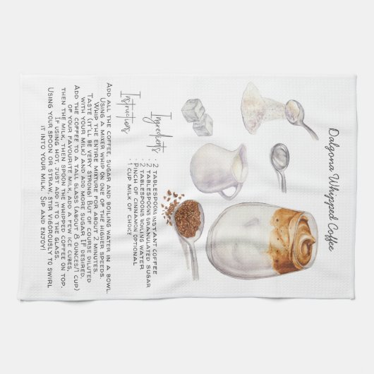 ウォーターカラーダゴナコーヒーレシピティータオル キッチンタオル (横)