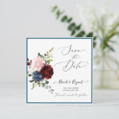 ウォーターカラーダスティブルーバーガンディ赤面バラ 招待状 (スタンド正面)