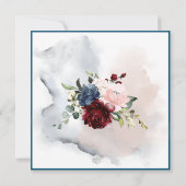 ウォーターカラーダスティブルーバーガンディ赤面バラ 招待状 (裏面)