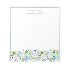 ウォーターカラーダスティブルーフローラロマンチエレガントック ノートパッド