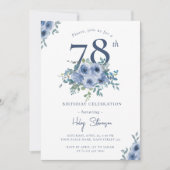 ウォーターカラーダスティブルーフローラ78thシック誕生日 招待状 (正面)