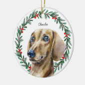 ウォーターカラーダッシュントパーソナライズされたホリデーリース セラミックオーナメント (左)