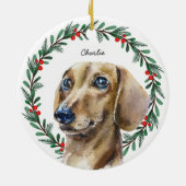 ウォーターカラーダッシュントパーソナライズされたホリデーリース セラミックオーナメント (裏面)