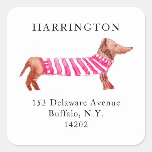 ウォーターカラーダッシュンドキュートドッグ差出人住所ラベル スクエアシール (正面)