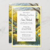 ウォーターカラーダッフォディルガーデン誕生日 招待状 (正面/裏面)