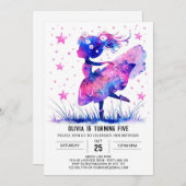 ウォーターカラーダンサーバレリーナ誕生日 招待状 (正面/裏面)