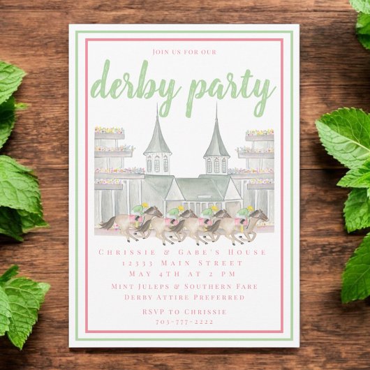 ウォーターカラーダービーパーティー競馬建物 招待状