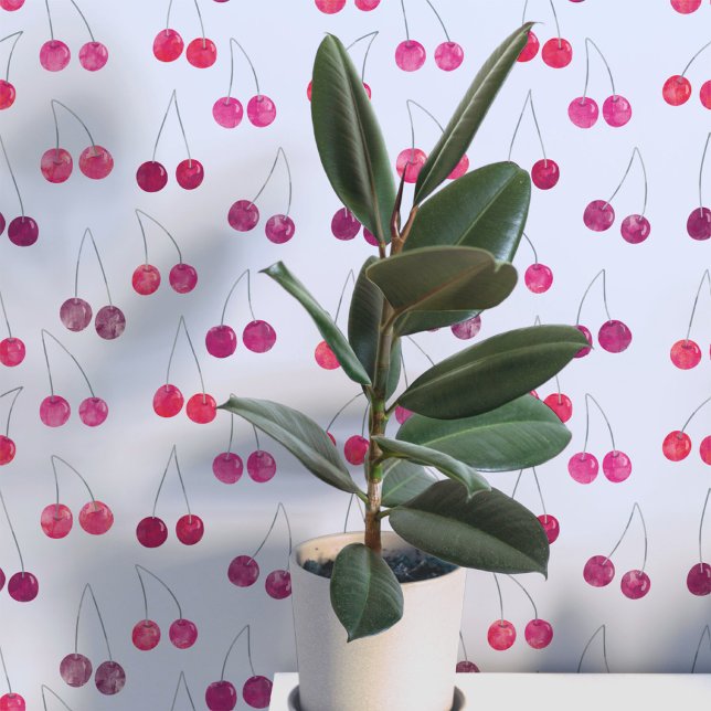 ウォーターカラーチェリーパターン 壁紙 (Sweet watercolor cherry pattern art wallpaper In blue)