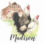 ウォーターカラーチキンズファームアニマルアート名前をカスタムする シール (正面)