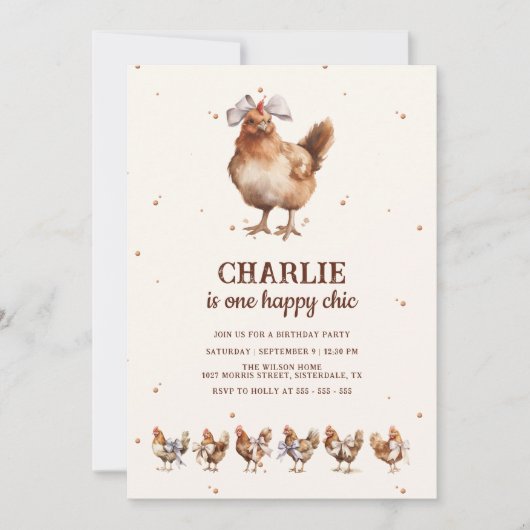 ウォーターカラーチキンファーム誕生日招待状 招待状 (正面)