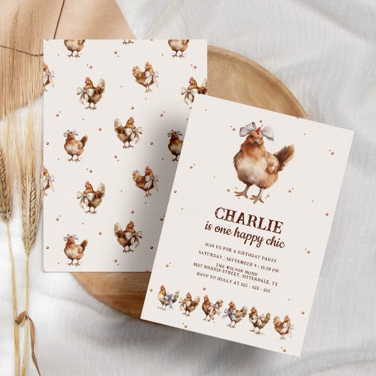 ウォーターカラーチキンファーム誕生日招待状 招待状