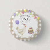 ウォーターカラーチキン 1歳の誕生日 缶バッジ (正面)