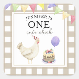 ウォーターカラーチック1歳の誕生日 スクエアシール