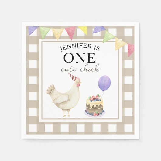 ウォーターカラーチック1歳の誕生日 スタンダードカクテルナプキン (正面)