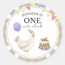 ウォーターカラーチック1歳の誕生日 ラウンドシール