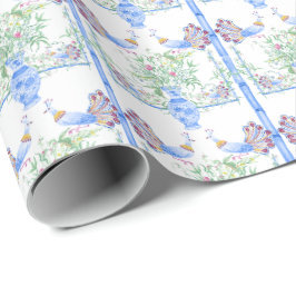 ウォーターカラーチノワズリークジャクの庭のシノワズリ花瓶 ラッピングペーパー