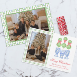 ウォーターカラーチノワズリー クリスマスリボントピヤリー写真 シーズンカード