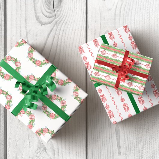 ウォーターカラーチノワセリーリース&ガーランドクリスマス ラッピングペーパーシート