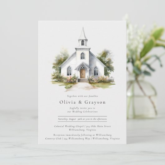 ウォーターカラーチャペルクリスチャン結婚式招待状 招待状 (スタンド正面)