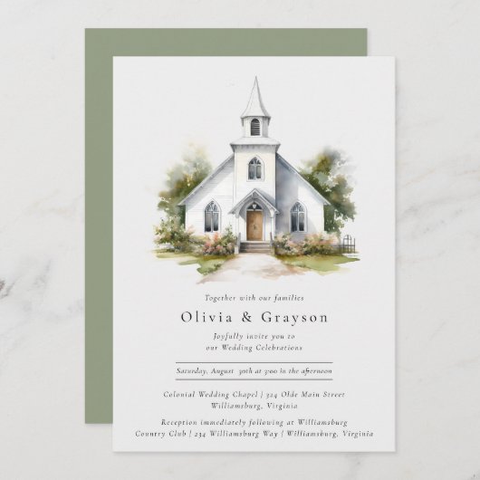 ウォーターカラーチャペルクリスチャン結婚式招待状 招待状 (正面/裏面)